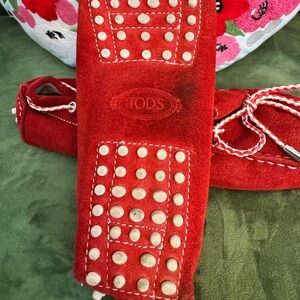 Tod's Red Suede Gommino Slip On Loafers